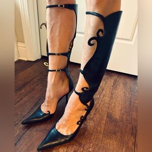 Giuseppe Zanotti - Black & Gold Leather Filagree Detail Heels. 
Rare Find!